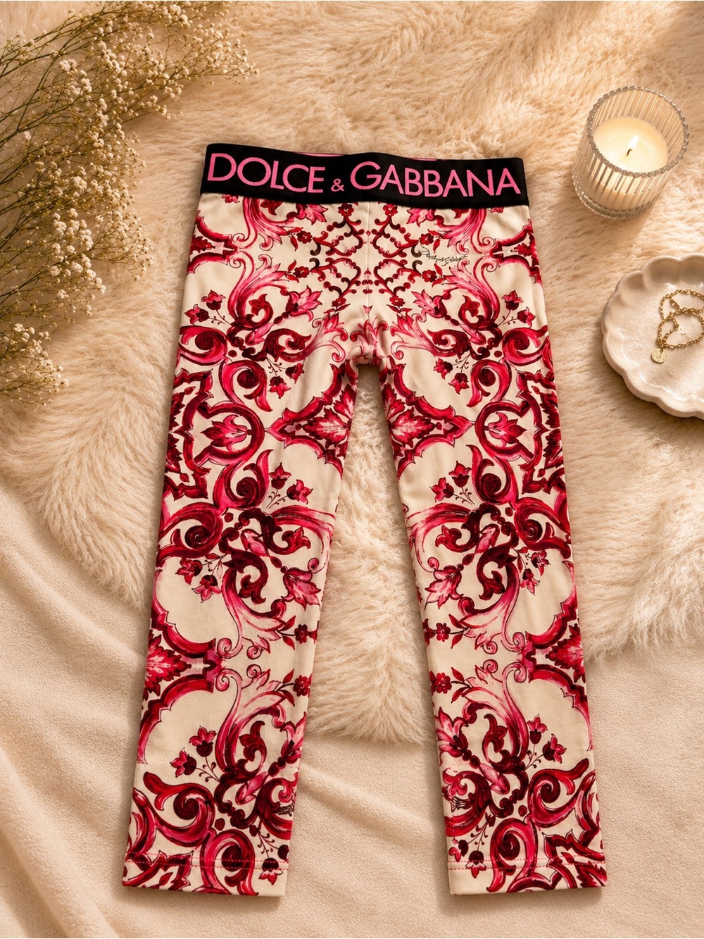 Dolce & Gabbana Kids Pink Majolica Baroque Leggings Girls Designer tights